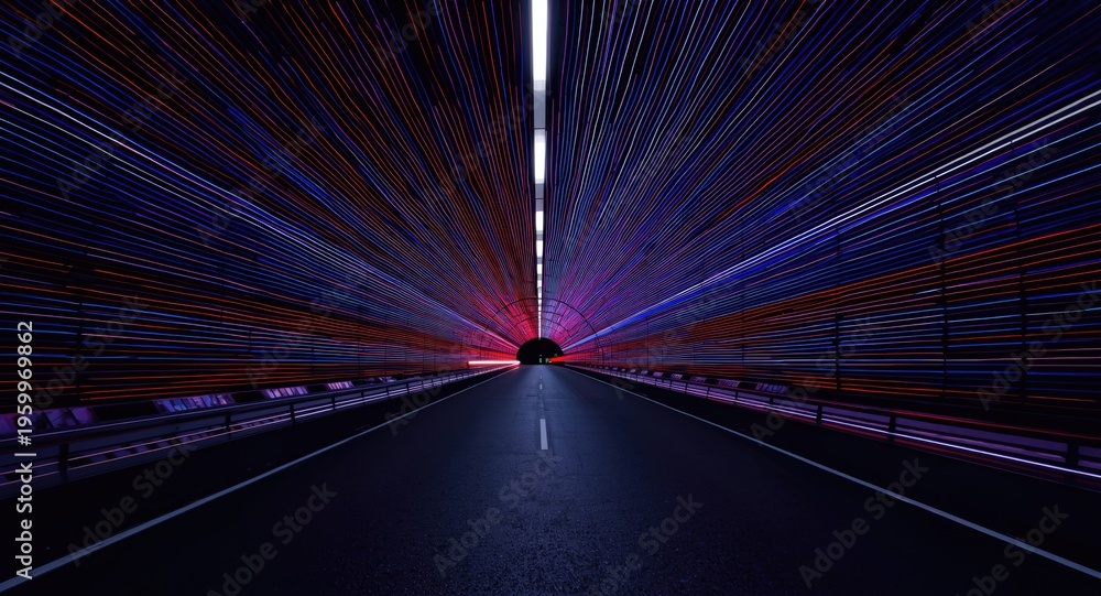 Fototapeta premium Gorgeous tunnel illuminated with vivid lights and dynamic lines
