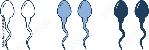 Sperm cells in different shades of blue and black on white background