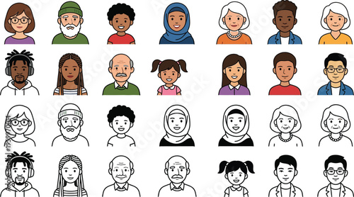 Diverse group of people with different ages and ethnicities smiling and looking at the camera faces
