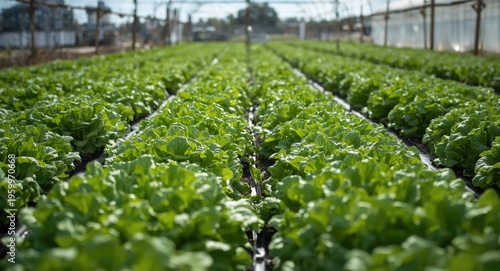 Organic crisp lettuce thriving in a rural greenhouse environment using drip irrigation techniques