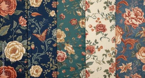 Elegant textile patterns with floral and abstract compositions designed for kurtis and wallpaper