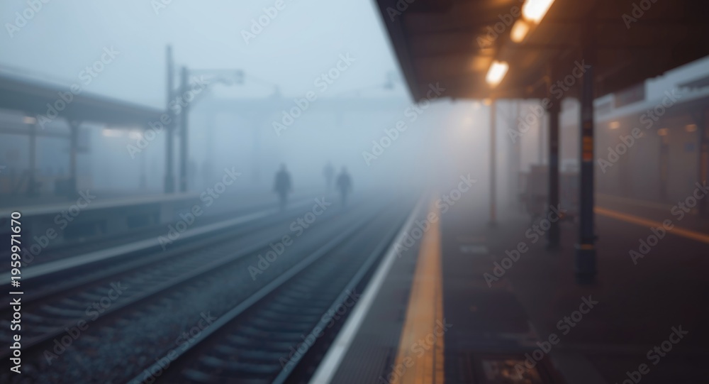 Fototapeta premium Out of focus railway platform creating a foggy and fuzzy ambiance
