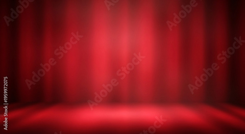 Dramatic deep red velvet stage curtain with illuminated floor, abstract background