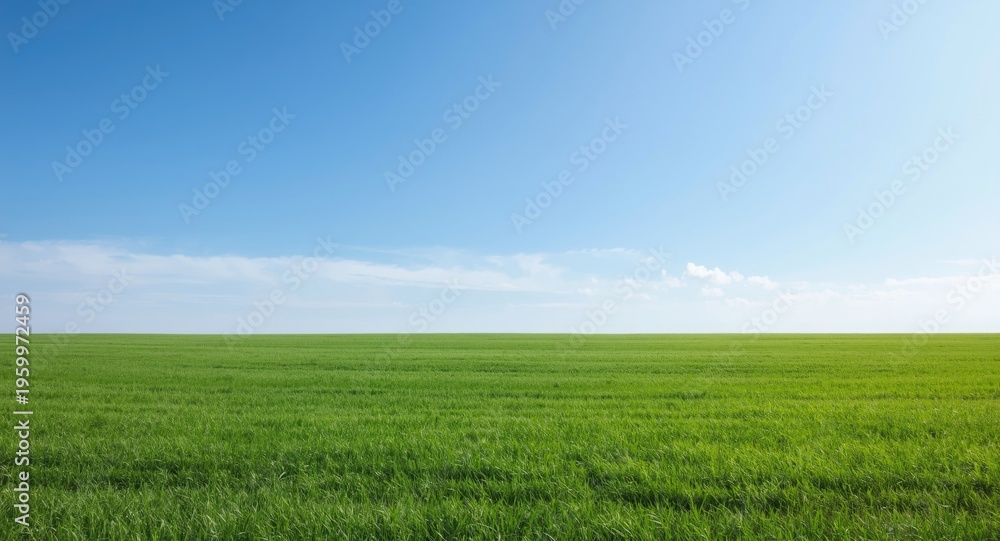 Obraz premium Green grass ground with a crisp and clear sky horizon