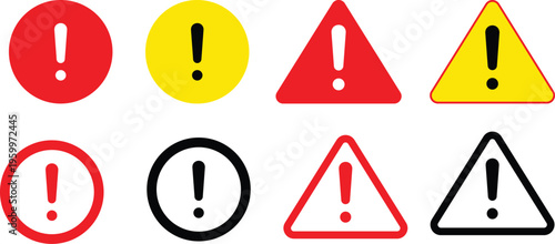 Warning and alert icons collection_exclamation mark symbols red, yellow, black outline icon set