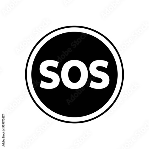 SOS sign in a circle isolated on white background