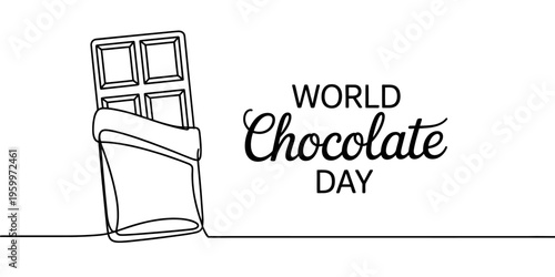 World Chocolate Day celebration with chocolate bar illustration one line drawing