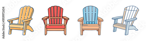 Four colorful adirondack chairs vector art illustration outdoor furniture design element graphic asset