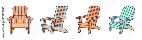 Adirondack chairs collection vector illustration for outdoor furniture and decor design ideas