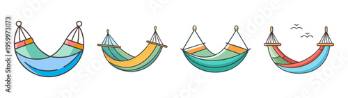 Colorful hammock collection vector illustration for relaxation and outdoor summer designs ideas