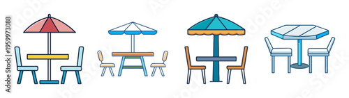 Vector illustration of outdoor dining tables with umbrellas for cafe restaurant design element