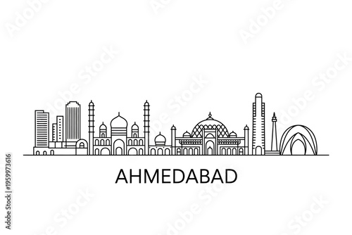 Ahmedabad city skyline with famous buildings and monuments in India  urban landscape