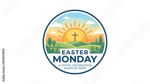 Easter Monday Emblem with Cross and Landscape