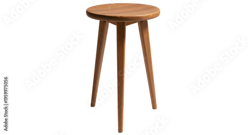 A wooden stool with three legs on a black background
