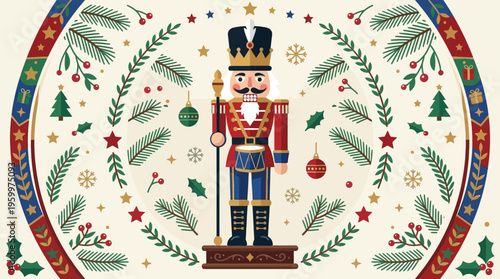 Christmas Nutcracker Ornament with Festive Foliage