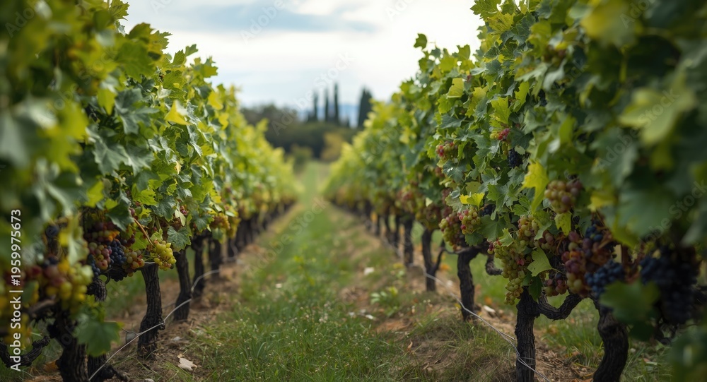 Fototapeta premium Ruby and Benitaka grape varieties cultivated in Italian vineyards