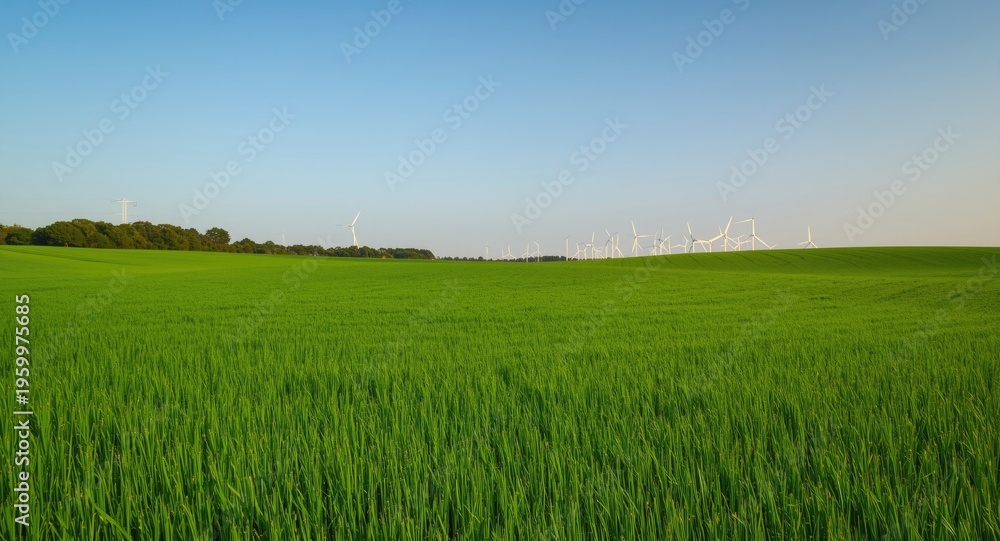 Obraz premium Serene beauty captured in vibrant emerald fields under a clear sky
