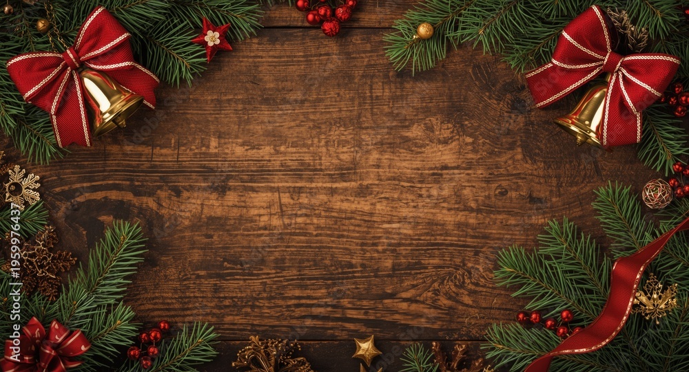 Obraz premium Christmas season background with bells enhanced by ornamental bows