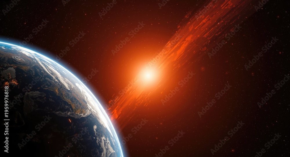 Fototapeta premium Radiant Earth and fiery Mars planets in celestial background design