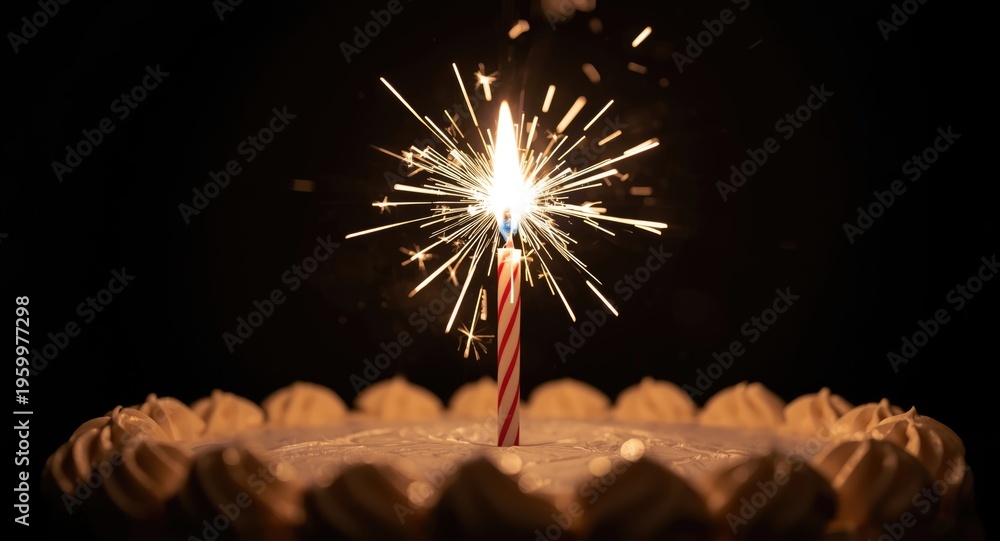 Naklejka premium Close up of sparkling candle on birthday cake enhancing excitement
