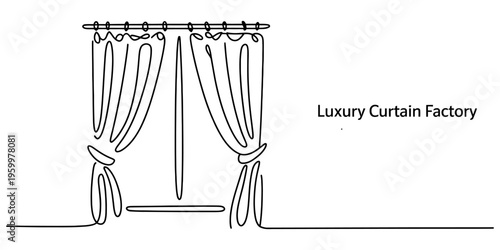 Minimalist continuous line drawing of a pair of elegant curtains for a luxury curtain factory brand Vector, illustration