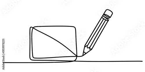 A single continuous line drawing of a simple pencil sketching a rectangular box on a white surface Vector, illustration
