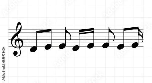 A musical composition with a treble clef and six black notes on the staff