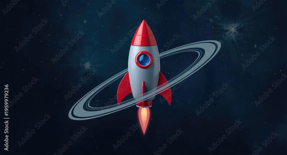 Fototapeta premium friendly space rocket concept art with planetary rings