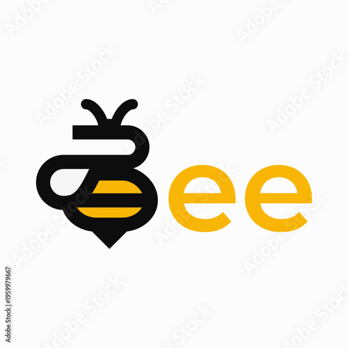 Bee logo design combined with letter B. Minimalist honey bee insect icon for branding. Modern letter B bee monogram logo. Vector symbol of bumblebee and typography for business identity.