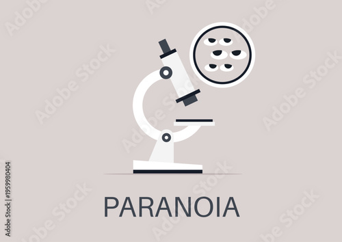 A unique artistic interpretation shows a microscope focused on various eyes, symbolizing the intricate study of human psychology and the complexities of paranoia