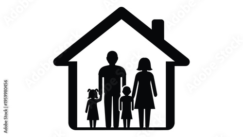 Family standing inside a house silhouette