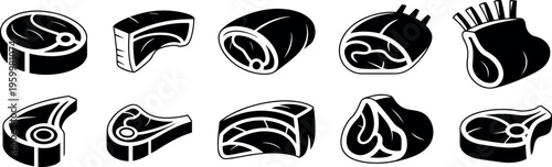 Various stylized black and white icons of different types of dumplings and pastries