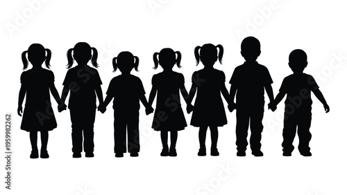 A group of children holding hands in a line