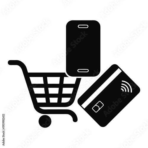 Minimal Online Shopping Cart Mobile Payment Icon