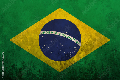 Konstfotografi Brazil flag on brick wall.