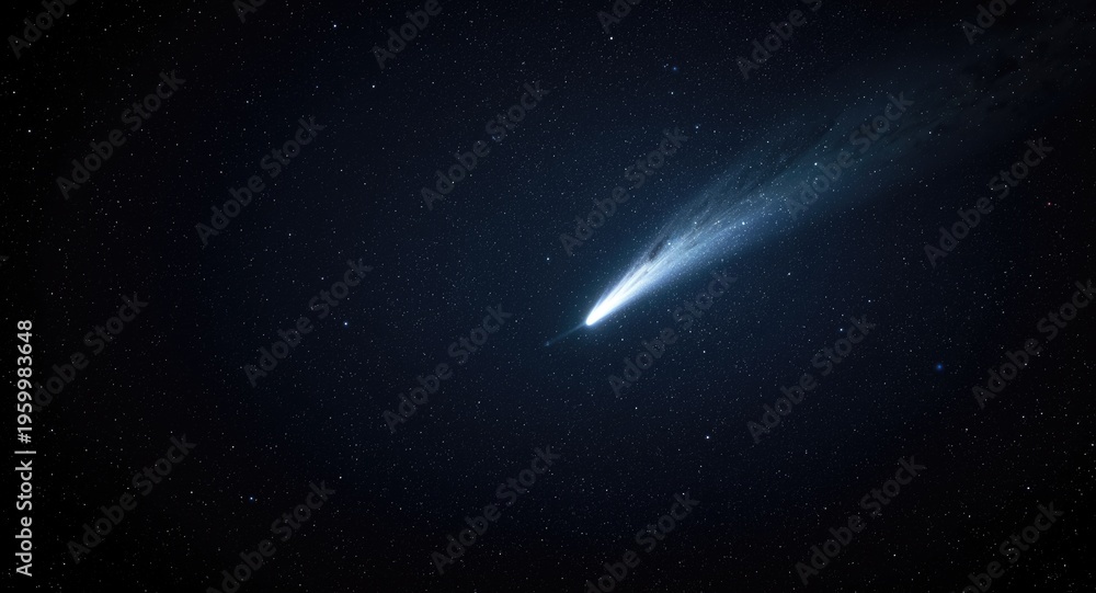 Fototapeta premium Shining comet with brilliant tail in vast space environment