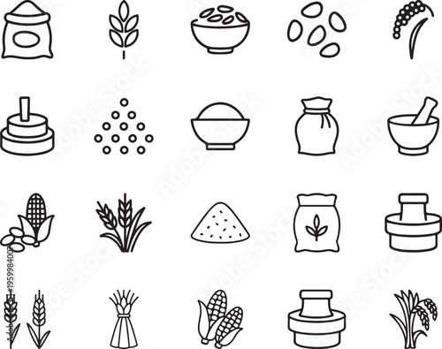 Collection of icons related to grains and food