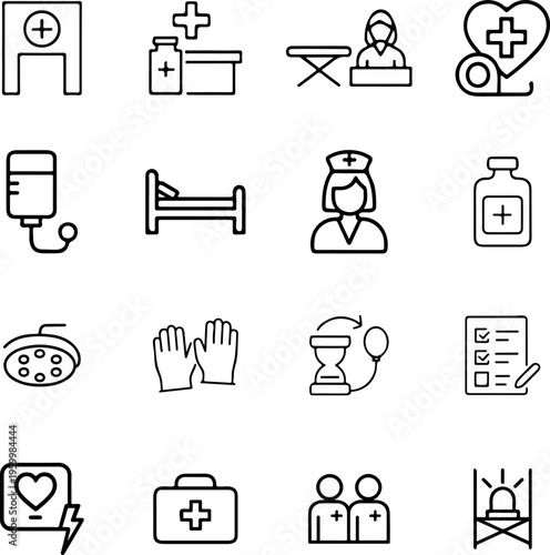 A collection of black and white medical icons