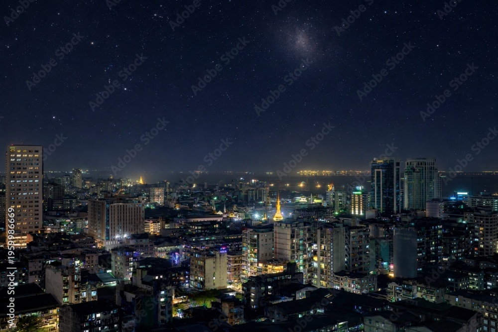Obraz premium Beautiful night cityscape of Yangon