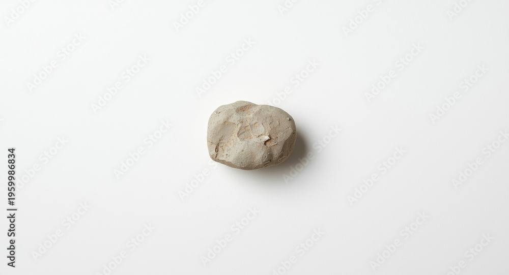 Fototapeta premium Single rock resting on a white smooth panel background with gentle daylight