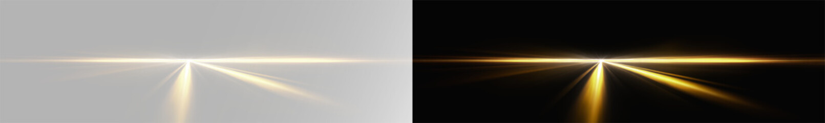 Golden light flares and bright sunburst beams on horizon for background png