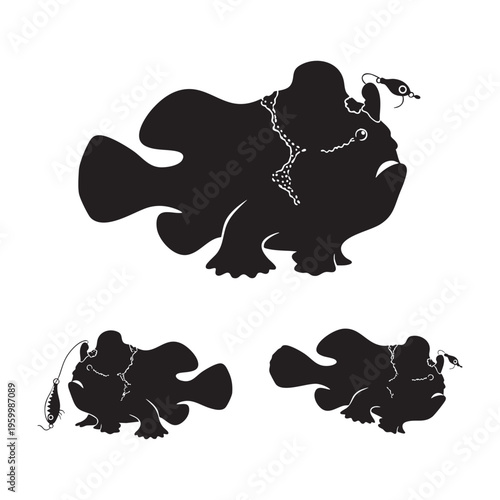 Frogfish Three Pose Lure Ambush Silhouette Vector Bundle