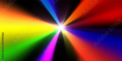 Abstract colorful radial gradient with glowing light rays. Vibrant rainbow spectrum background for posters, banners, social media, presentations and digital design.