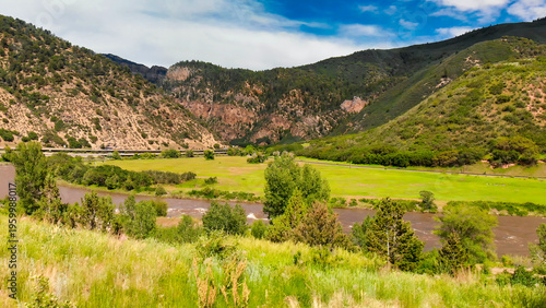 Amazing aerial view of Colorado River and surrounding Mountains, Utah