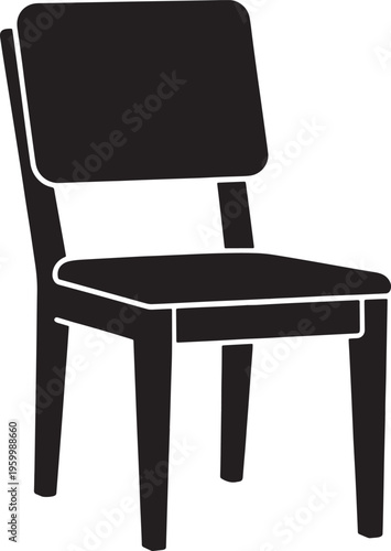 Simple black chair with backrest and four legs isolated on white background