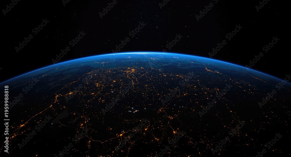 Fototapeta premium Planet Earth in the dark space environment revealing civilization through light patterns