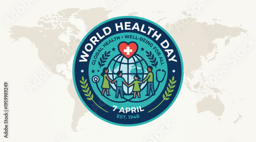 World Health Day Emblem with World Map Background