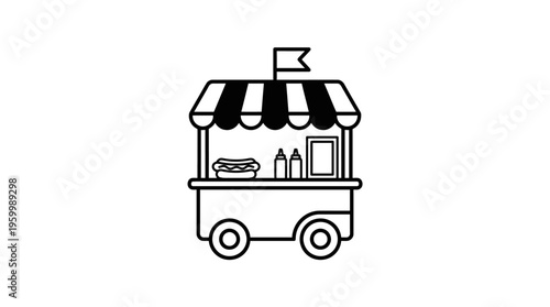 Black and White Vector of a Hot Dog Cart