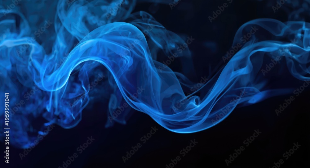 Fototapeta premium Flowing lactic smoke design in abstract blue and black ocean setting