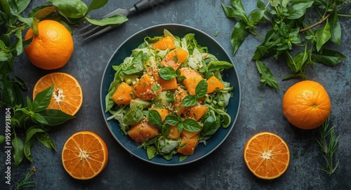 Organic oranges from sustainable agriculture adding vibrant color and nutrition to fresh salads